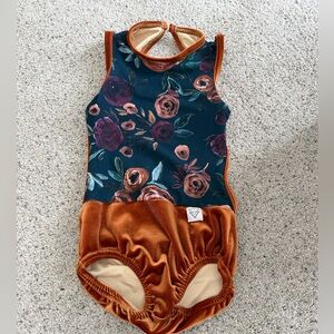 Divawear Velvet Romper Bodysuit in Teal & Rust